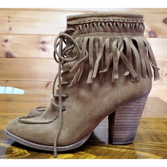 Gianni Bini Brown Leather Fringe Pointy Ankle Western Boots Booties Size 9.5 - Picture 5 of 12